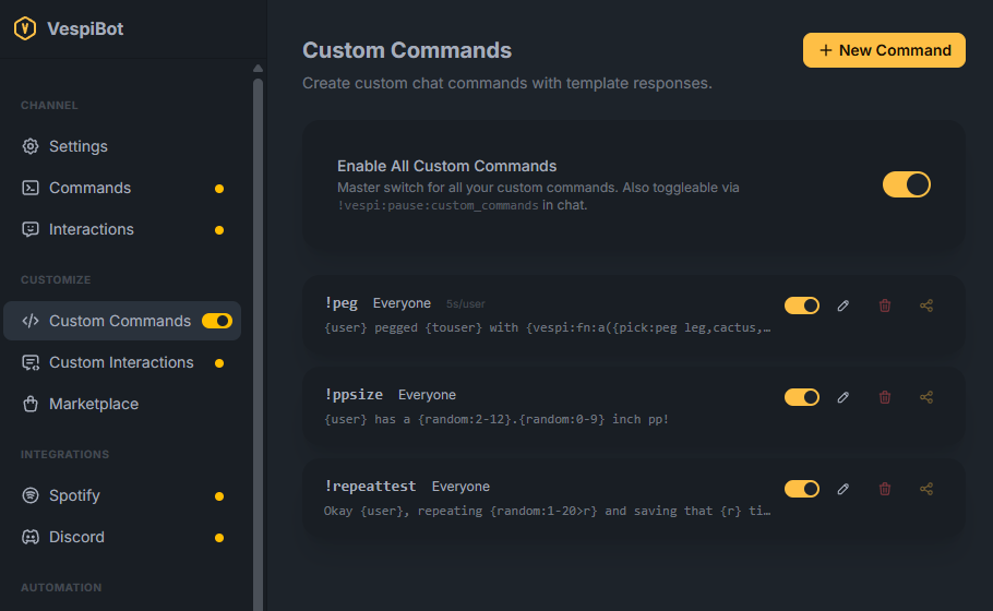 The VespiBot dashboard